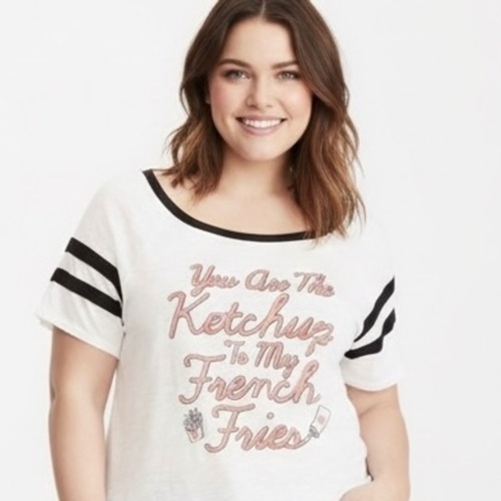 Torrid Ketchup‎ to my French Fries Shirt Women 2X White Black Short Sleeves Slub